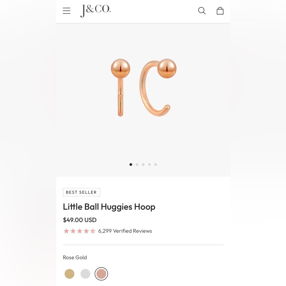 J&Co Rose Gold Little Ball Open Huggie Hoops
